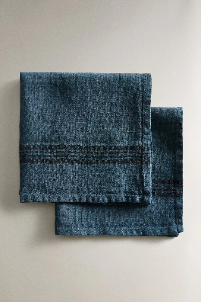 LOT SERVIETTES DE TABLE LIN ÉPAIS COLORÉ (LOT DE 2)