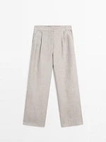Pinstriped wide-leg linen trousers