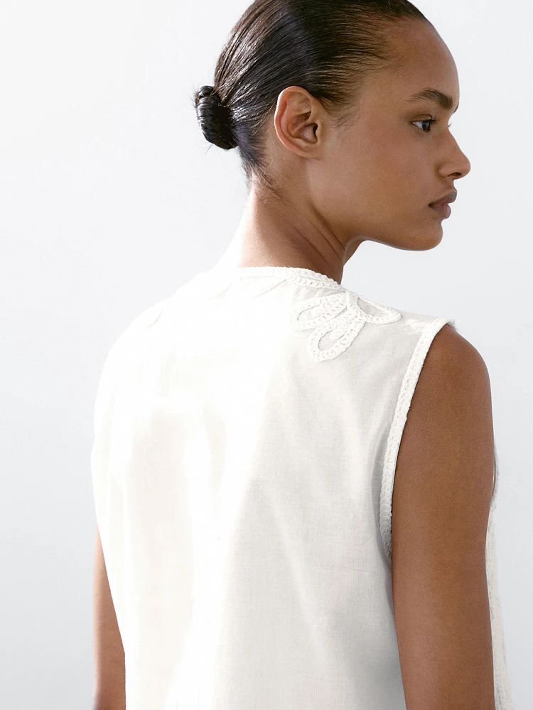Veste sans manches brodée 100 % coton