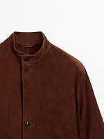 Suede leather stand collar jacket