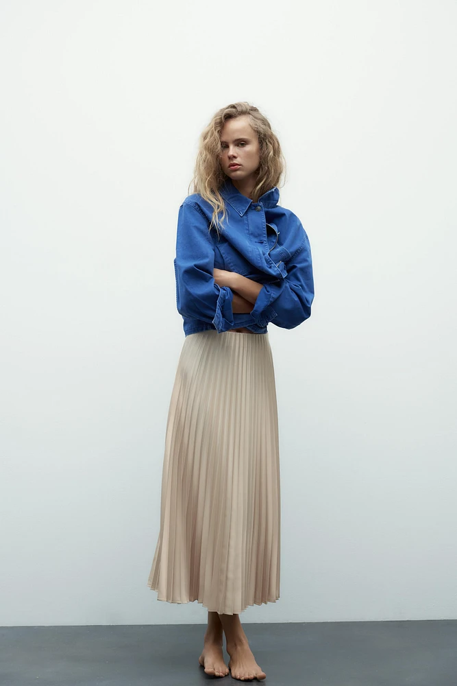 PLEATED SATIN MIDI SKIRT