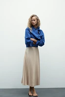 PLEATED SATIN MIDI SKIRT