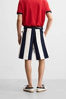 PLEATED STRIPED SHORTS