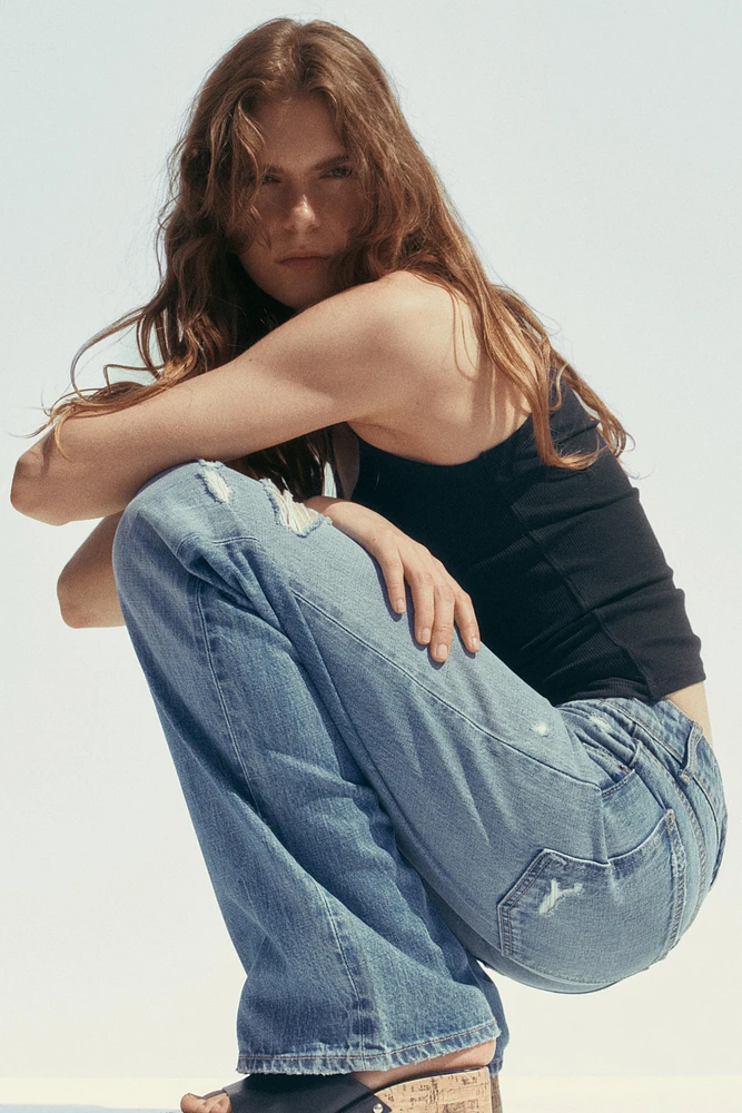 TRF MID-RISE RIPPED WIDE LEG JEANS
