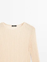 Long sleeve T-shirt with openwork fabric