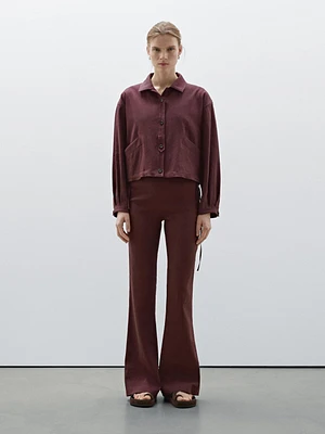 Flowing linen blend flared trousers