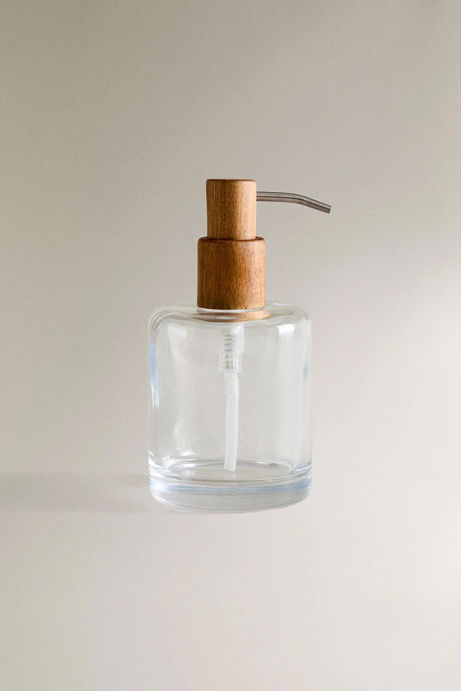 GLASS AND WOOD BATHROOM DISPENSER