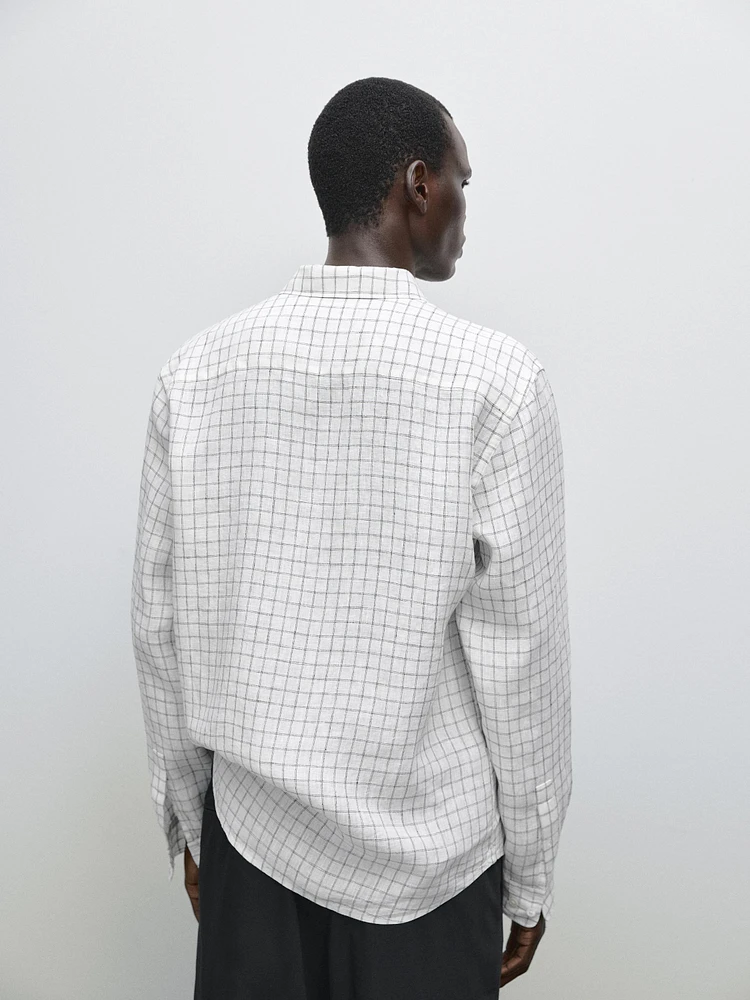 Chemise lin regular fit à carreaux