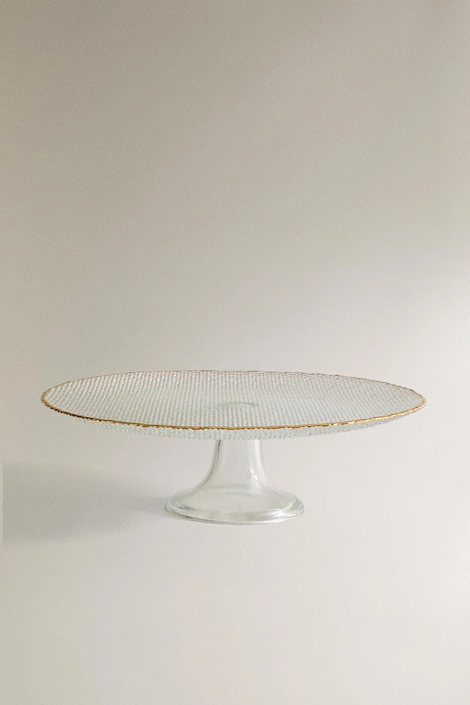 RAISED GLASS SERVING DISH WITH GOLD RIM