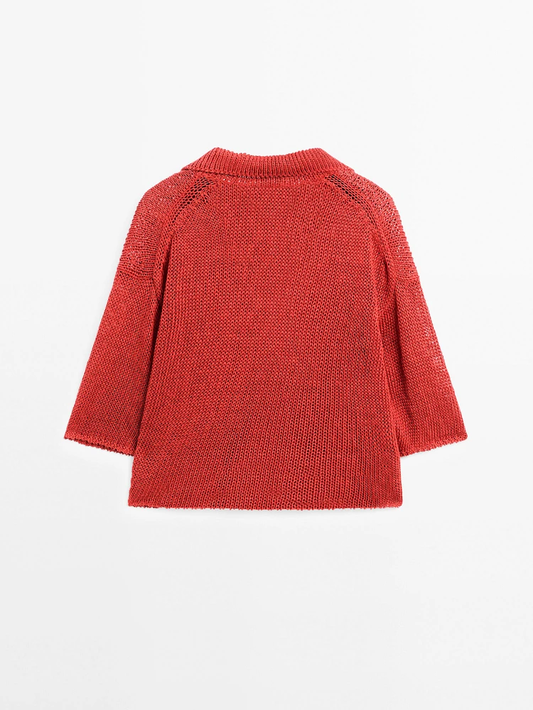 Pull en maille ajourée à col polo - Studio