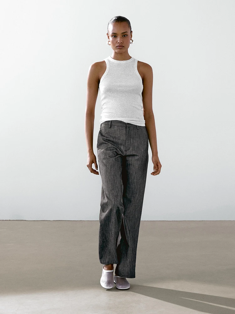 Cotton blend denim trousers