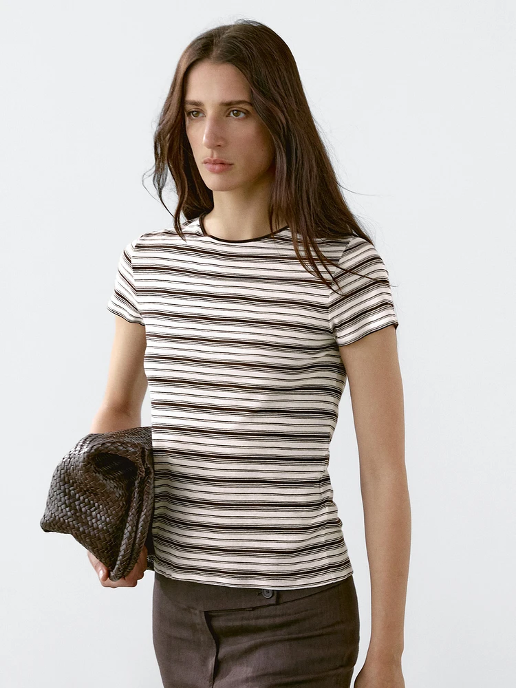 100% cotton striped retro T-shirt