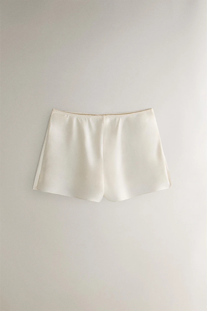 BEIGE SILK SHORTS