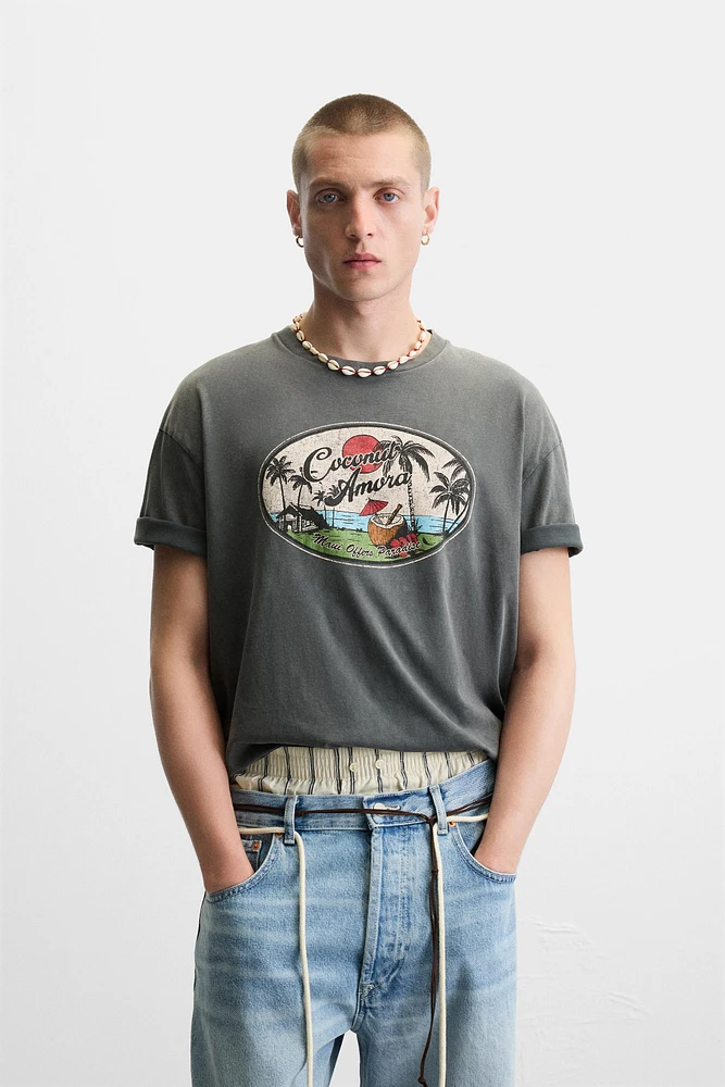 WASHED T-SHIRT WITH CONTRAST PRINT