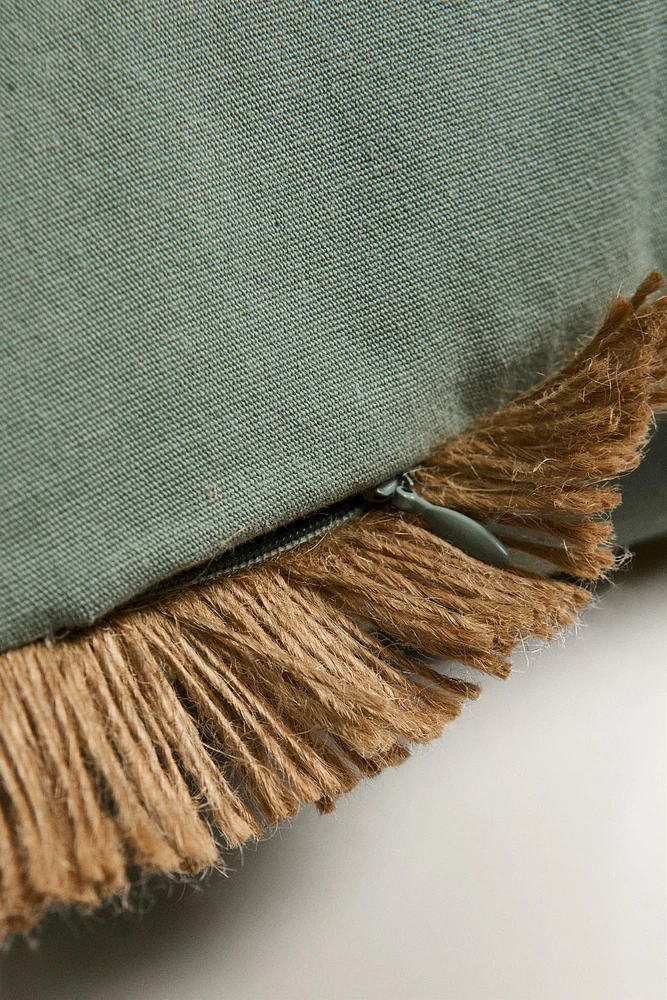 FRINGED JUTE THROW PILLOW COVER