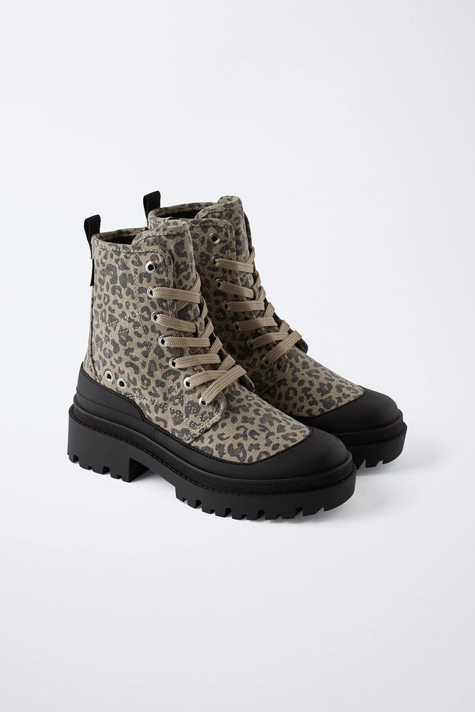 ANIMAL PRINT KNIT ANKLE BOOTS