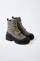 ANIMAL PRINT KNIT ANKLE BOOTS