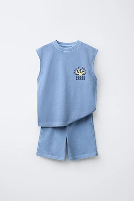 GARMENT DYE SLEEVELESS T-SHIRT AND BERMUDA SET