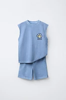 GARMENT DYE SLEEVELESS T-SHIRT AND BERMUDA SET