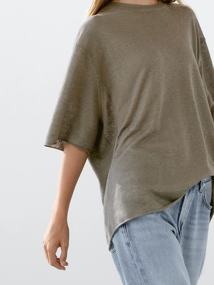 Pull manches courtes oversize lin