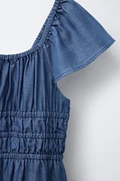 FLOWY ELASTIC TRIM DENIM DRESS
