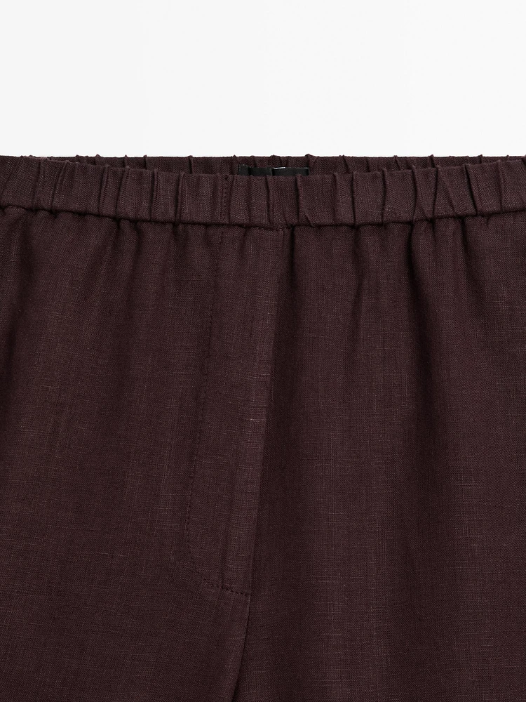 Pantalon lin droit à taille élastique