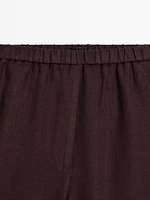 Pantalon lin droit à taille élastique