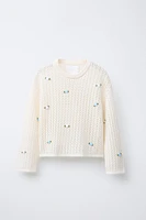 PULL RÉSILLE AVEC FLEURS APPLIQUÉES