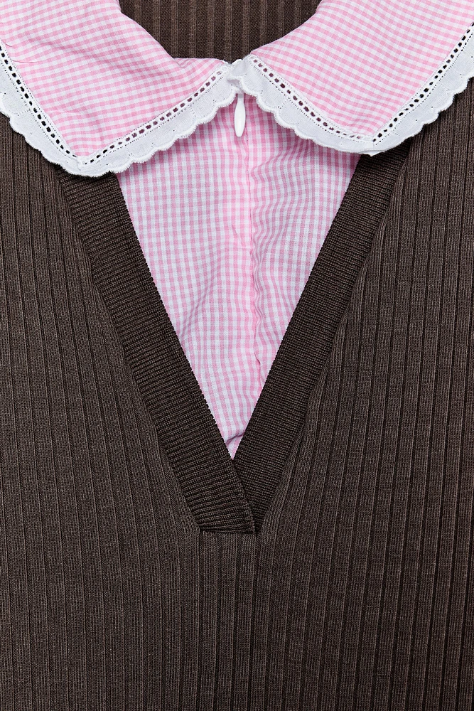 RIBBED PETER PAN COLLAR TOP