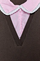 RIBBED PETER PAN COLLAR TOP