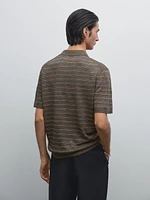 100% linen striped knit polo shirt