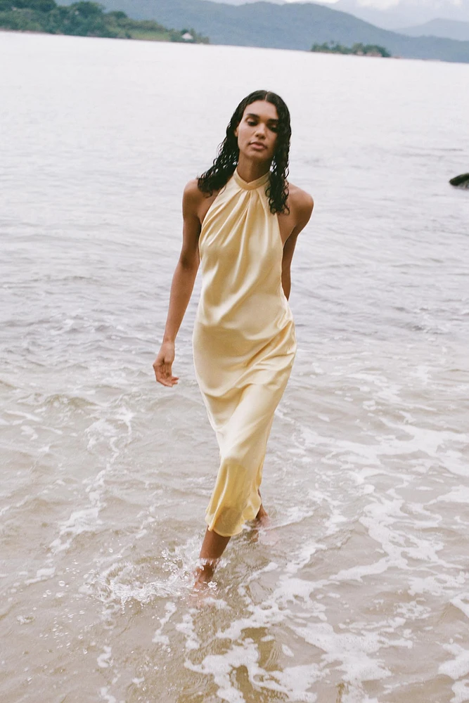 SATIN HALTER MIDI DRESS