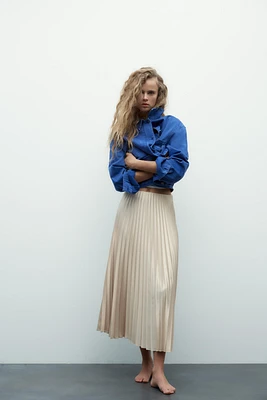 PLEATED SATIN MIDI SKIRT