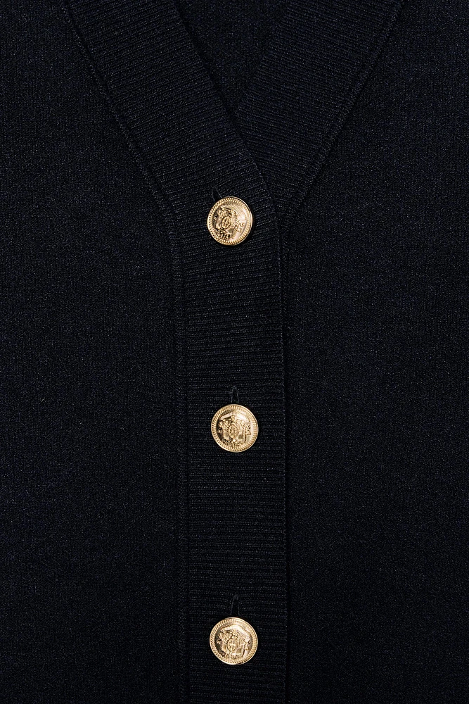 PLAIN KNIT GOLD BUTTON CARDIGAN