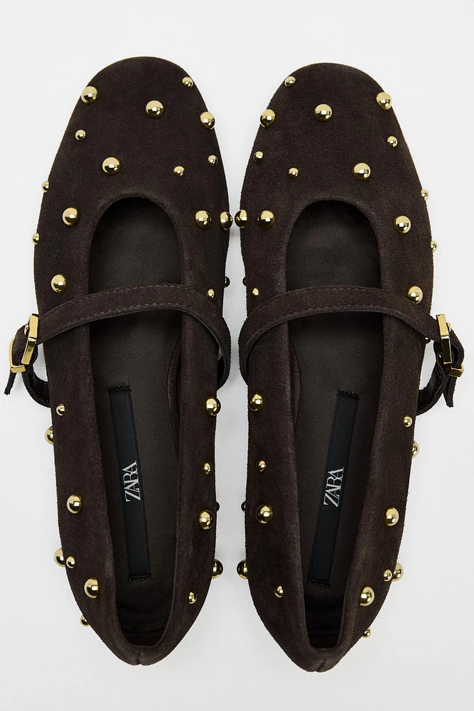 STUDDED SUEDE BALLET FLATS