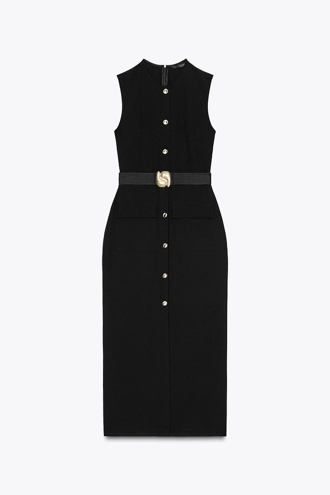 ROBE MIDI EN CRÊPE AVEC CEINTURE