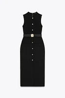 BELTED CREPE MIDI DRESS