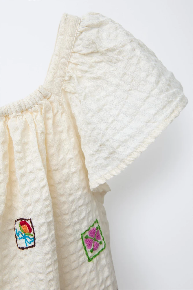 TEXTURED EMBROIDERED DRESS