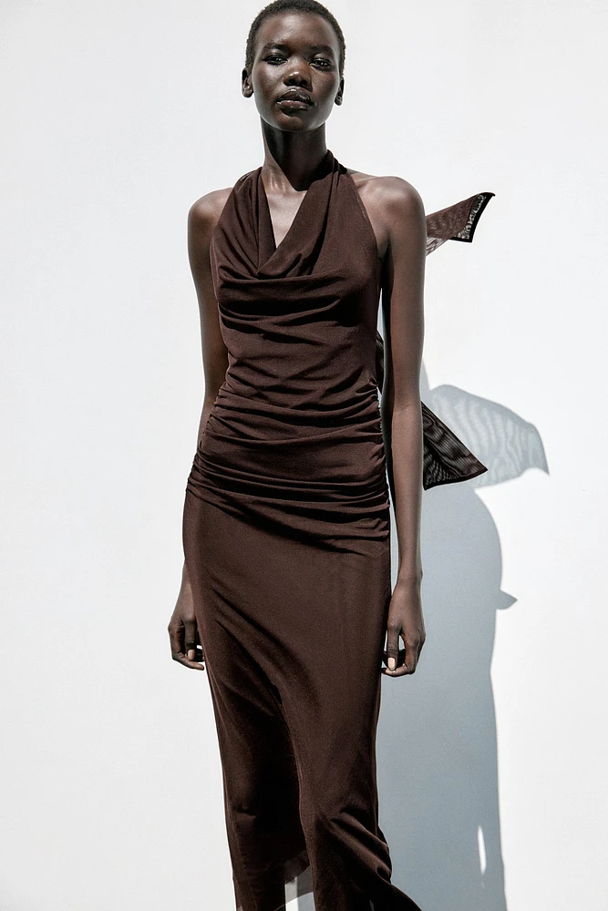 ROBE TULLE HALTER DRAPÉE