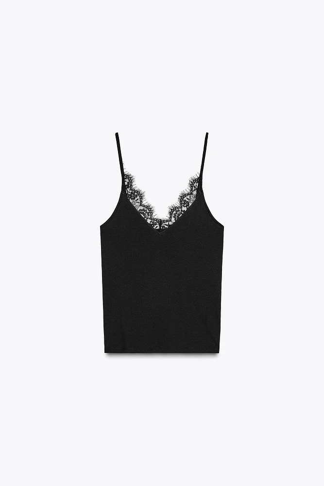 T-SHIRT RIB BRETELLES DENTELLE