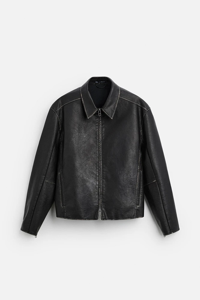 BLOUSON EN MATIÈRE SYNTHÉTIQUE DÉLAVÉE