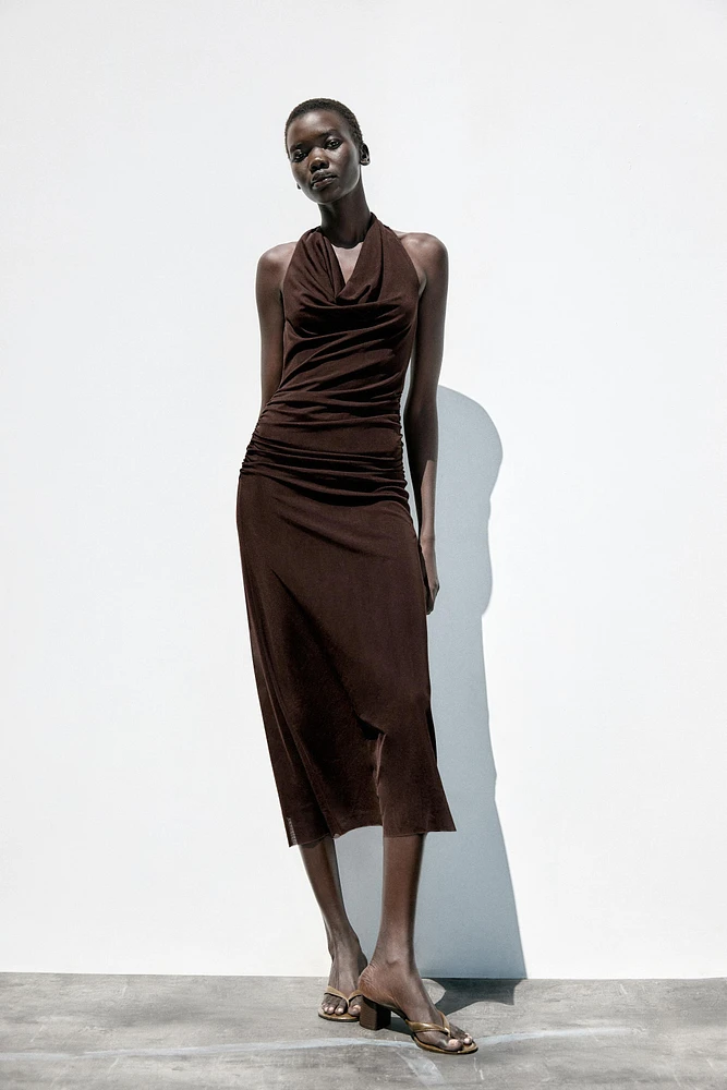 ROBE TULLE HALTER DRAPÉE