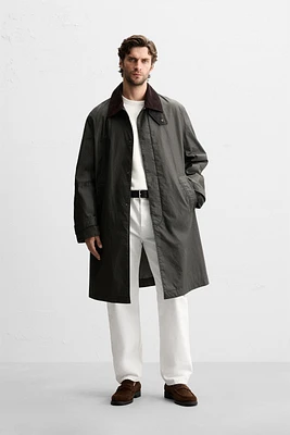 WAXED TRENCH COAT WITH CONTRAST COLLAR