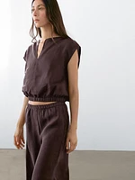 Straight-fit linen trousers with an elasticated waistband