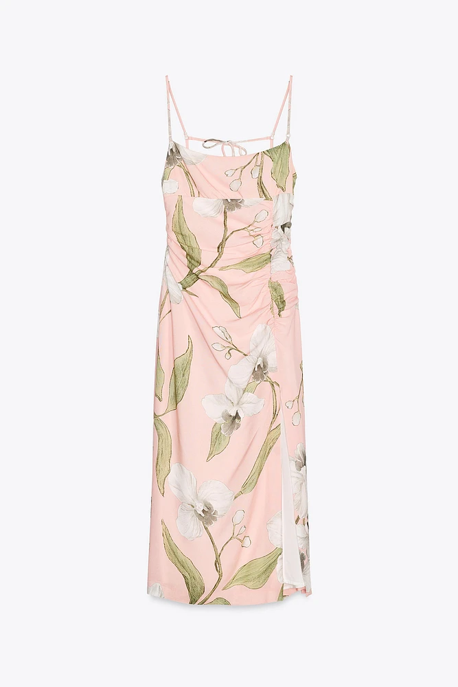 PRINTED LINEN MIDI DRESS