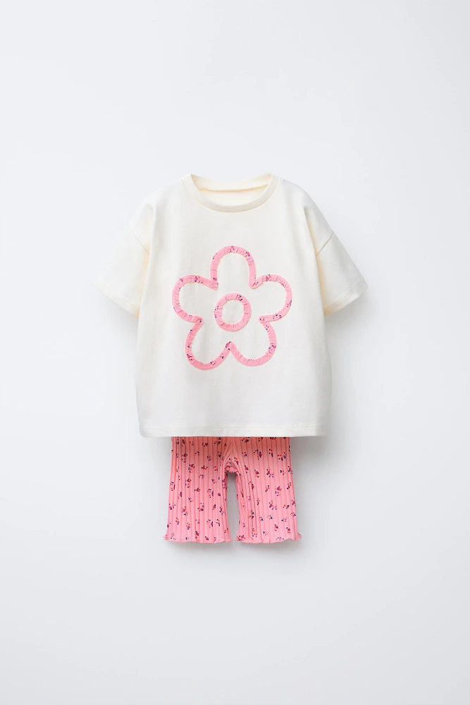 T-SHIRT AND RIBBED CYCLING LEGGINGS JOGGING SET