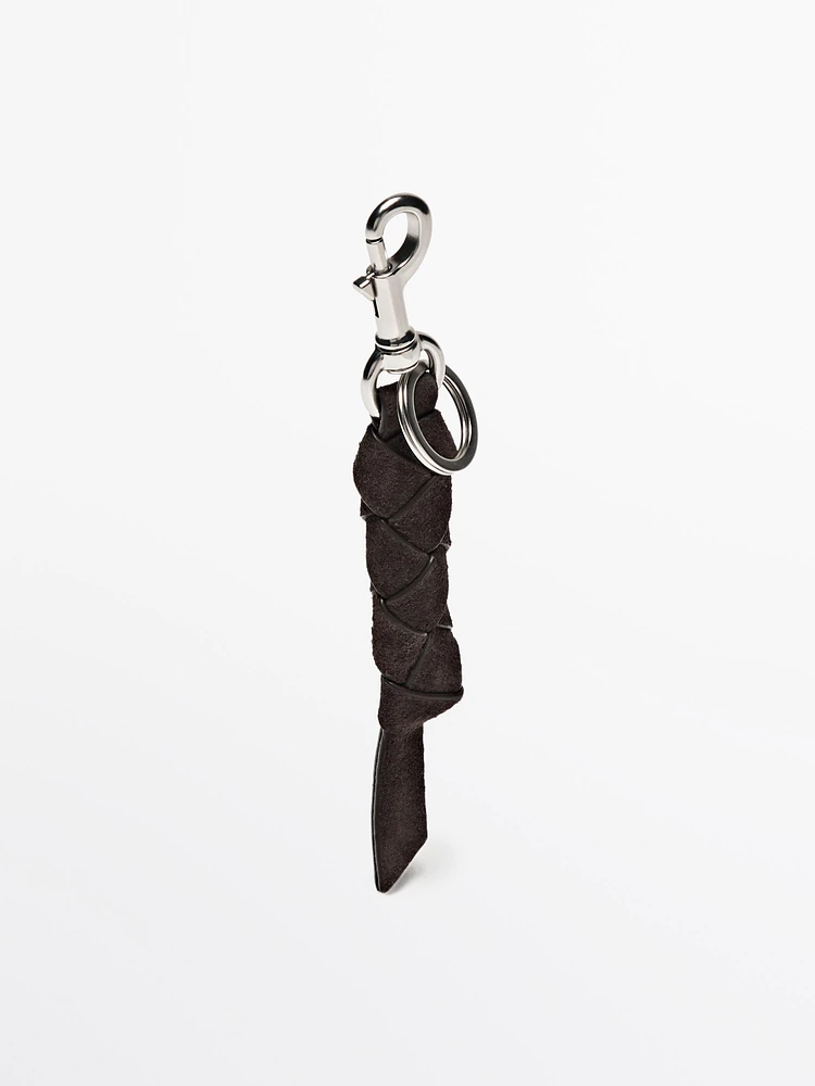 Braided split suede leather keyring