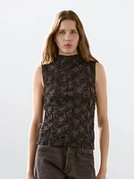 Creased-effect funnel neck top