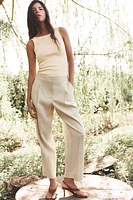 PLEATED LINEN STRAIGHT LEG PANTS