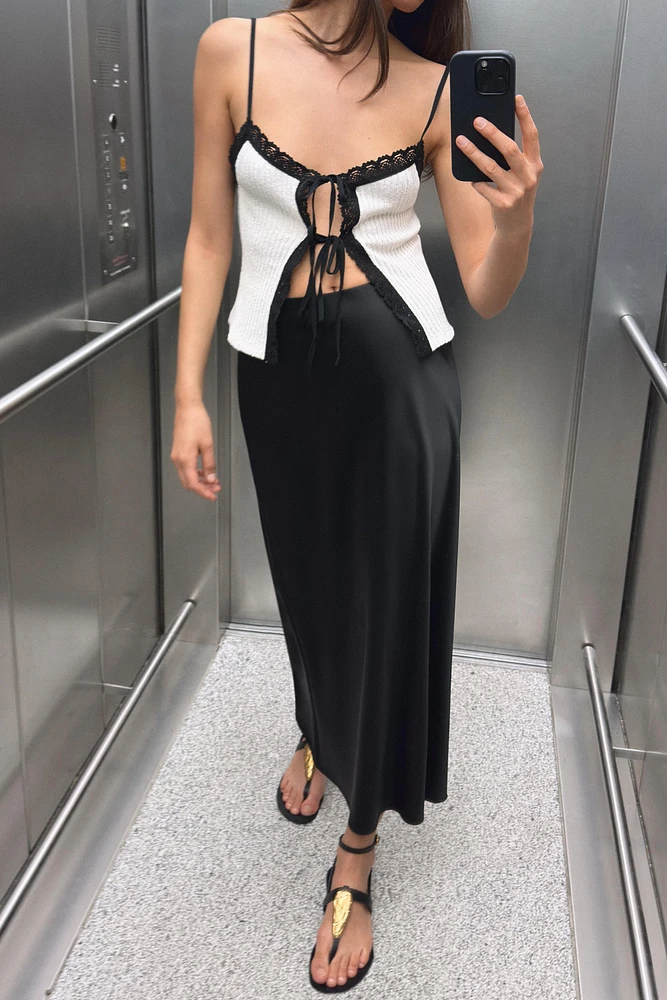 SATIN MIDI SKIRT